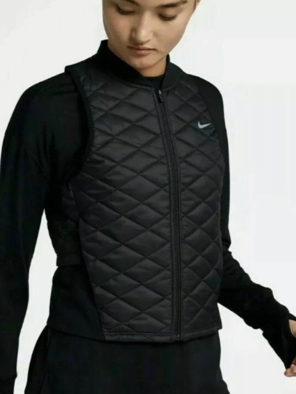 *Nike* Women's AeroLayer Thermore Quilted Black Running Vest - Small